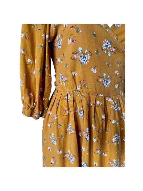 Kul Kate Handmade Mustard Floral Wrap Dress - Medium - Picture 8 of 11
